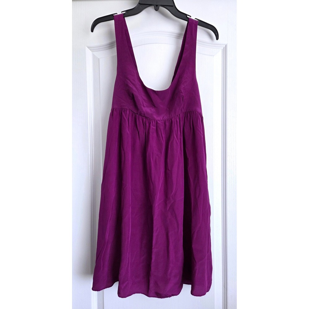 Rory Beca Magenta 100% Silk Empire Waist Mini Baby Doll Dress Sz 6 Floral Button